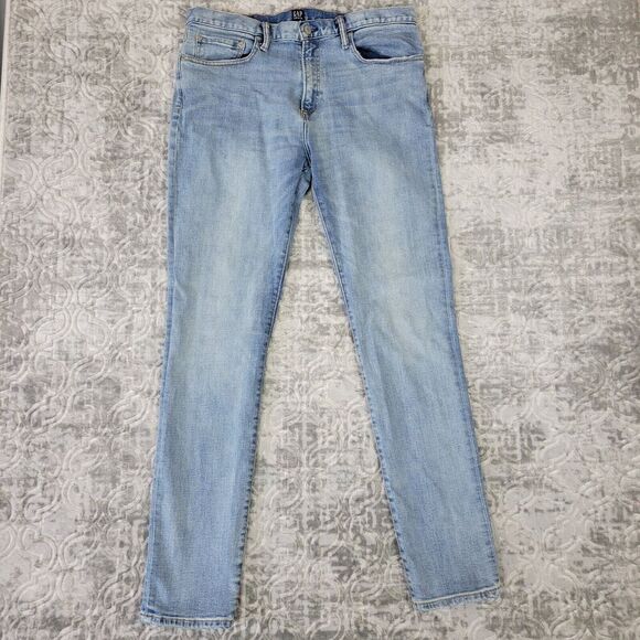 Gap Jeans Mens 34X32 Blue Skinny Denim Pants Mid Rise Light Wash Adult Casual - Picture 1 of 16